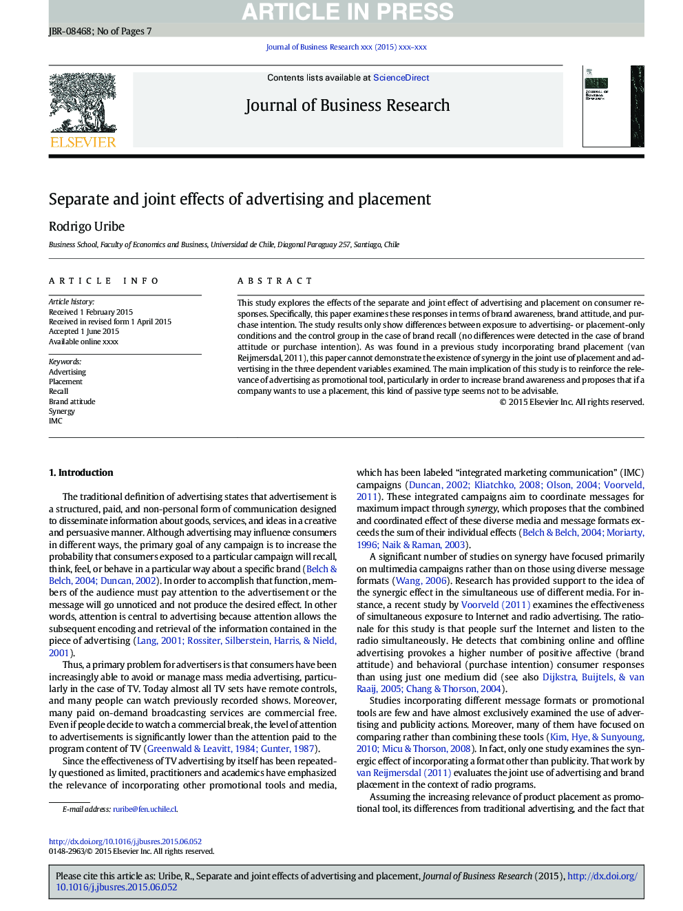 Separate and joint effects of advertising and placement