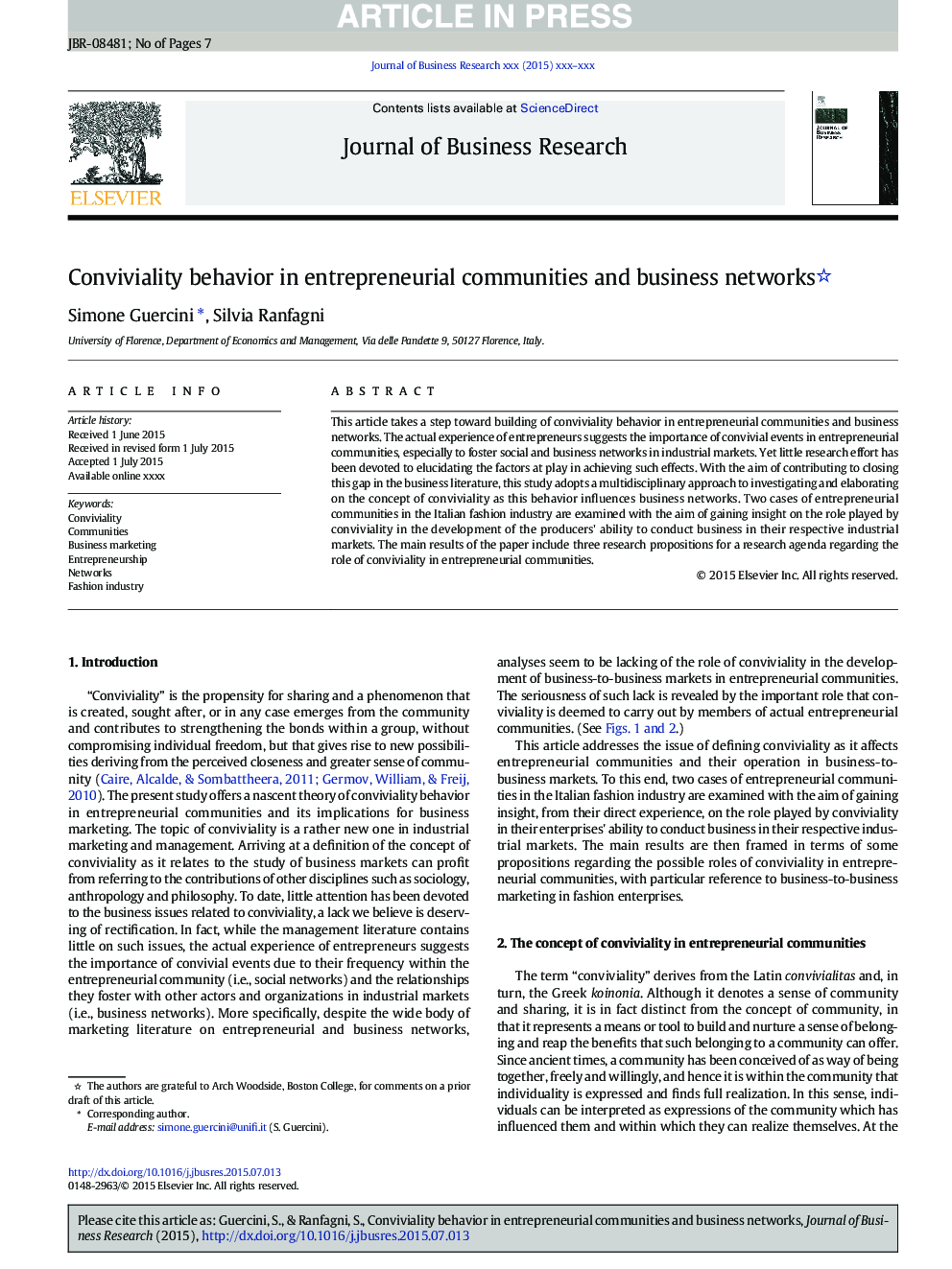 Conviviality behavior in entrepreneurial communities and business networks