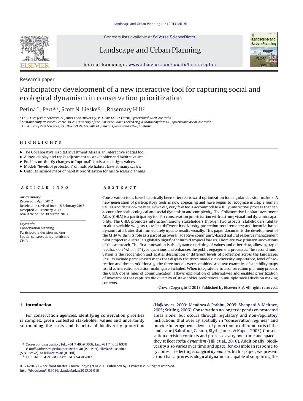 Participatory development of a new interactive tool for capturing social and ecological dynamism in conservation prioritization