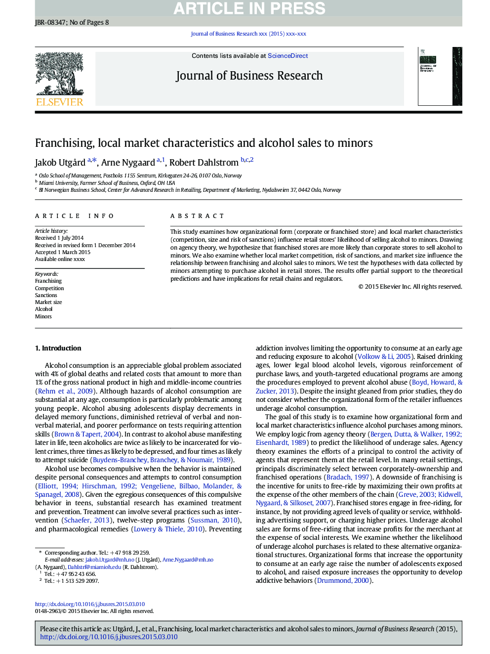 Franchising, local market characteristics and alcohol sales to minors