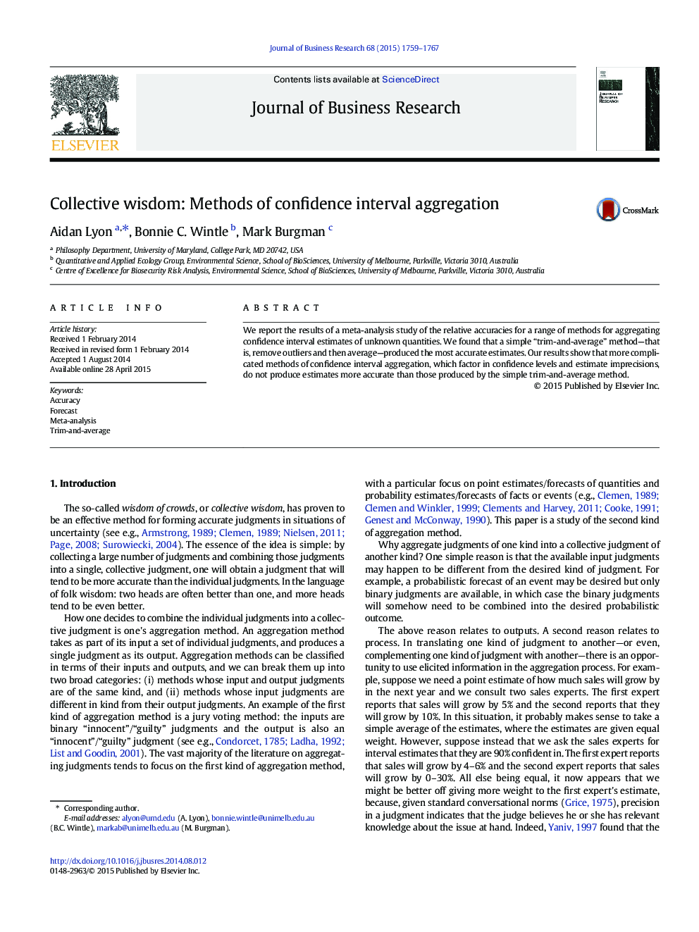 Collective wisdom: Methods of confidence interval aggregation