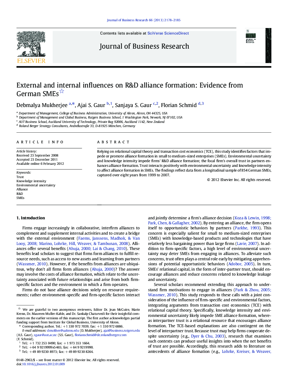 External and internal influences on R&D alliance formation: Evidence from German SMEs