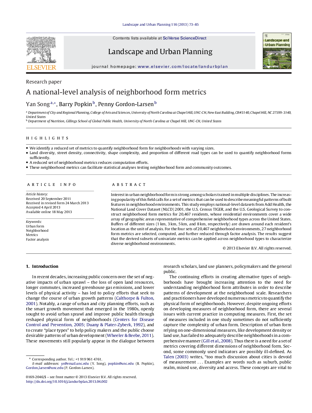 A national-level analysis of neighborhood form metrics