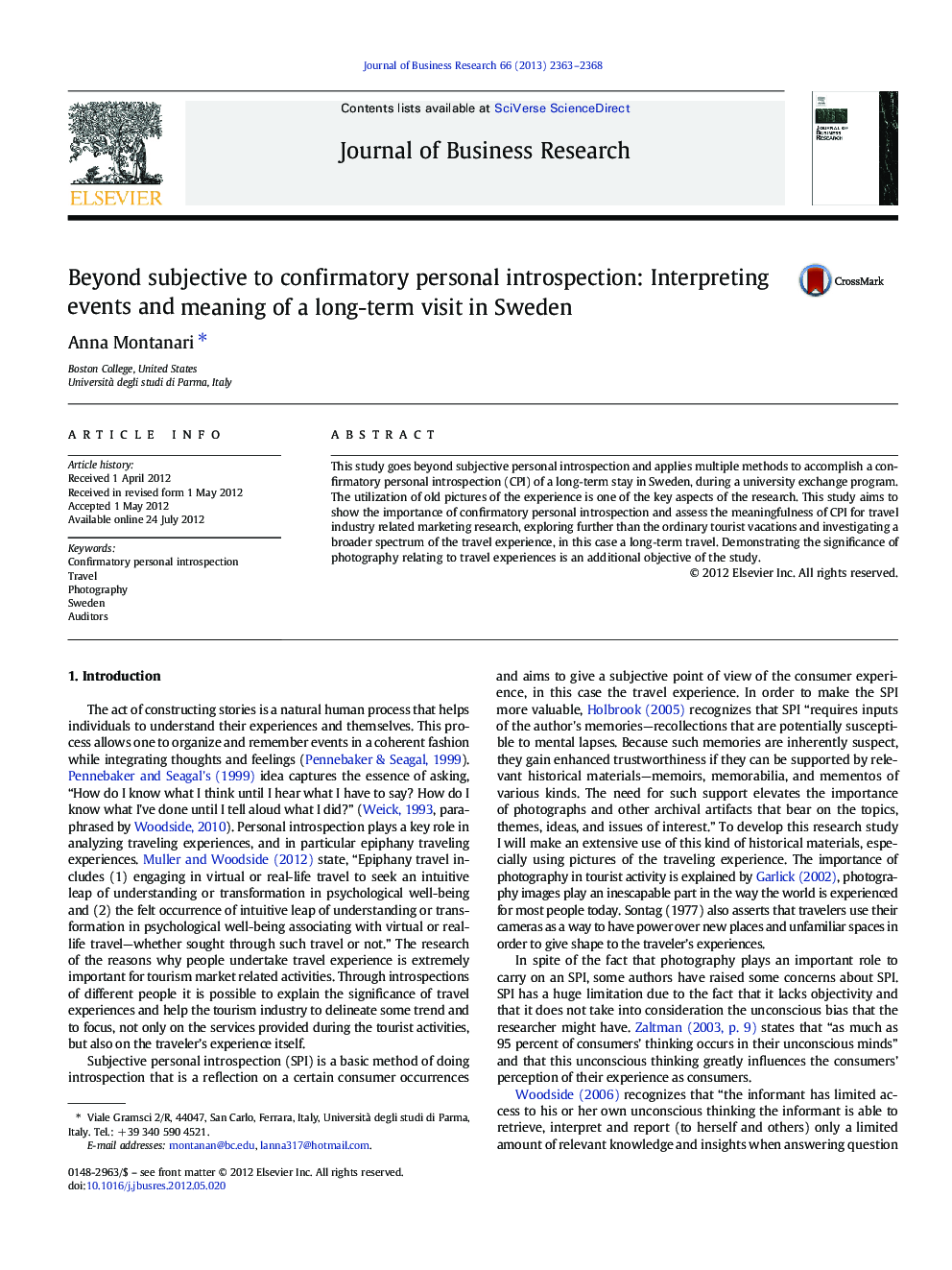 Beyond subjective to confirmatory personal introspection: Interpreting events and meaning of a long-term visit in Sweden