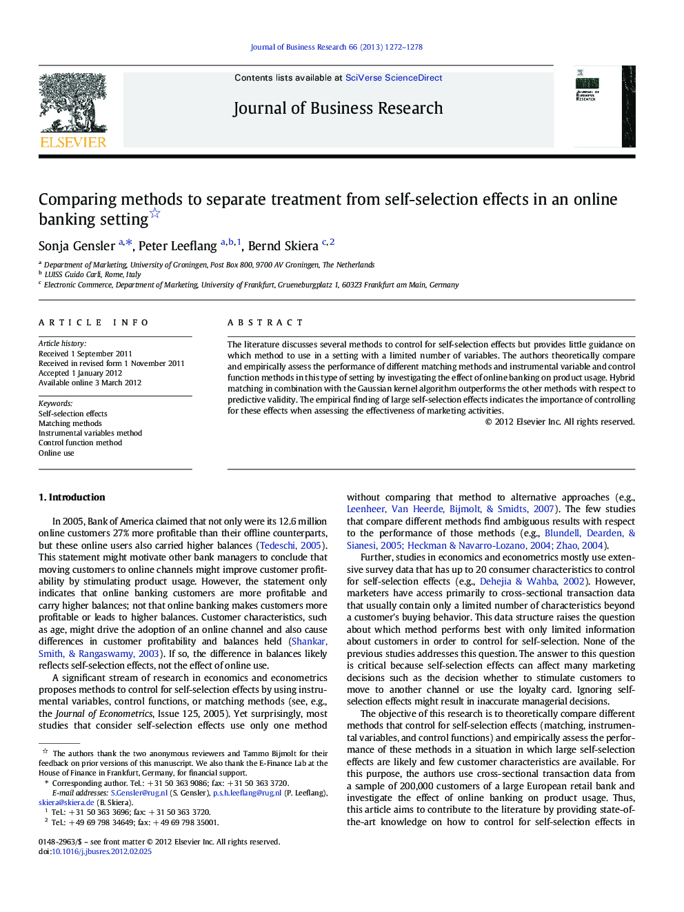 Comparing methods to separate treatment from self-selection effects in an online banking setting