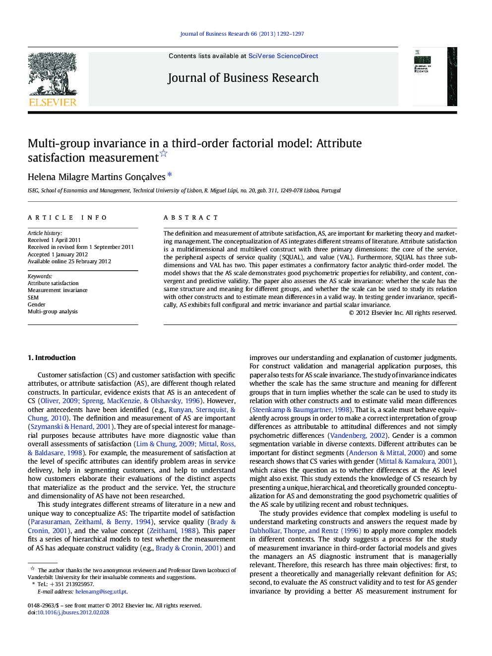 Multi-group invariance in a third-order factorial model: Attribute satisfaction measurement