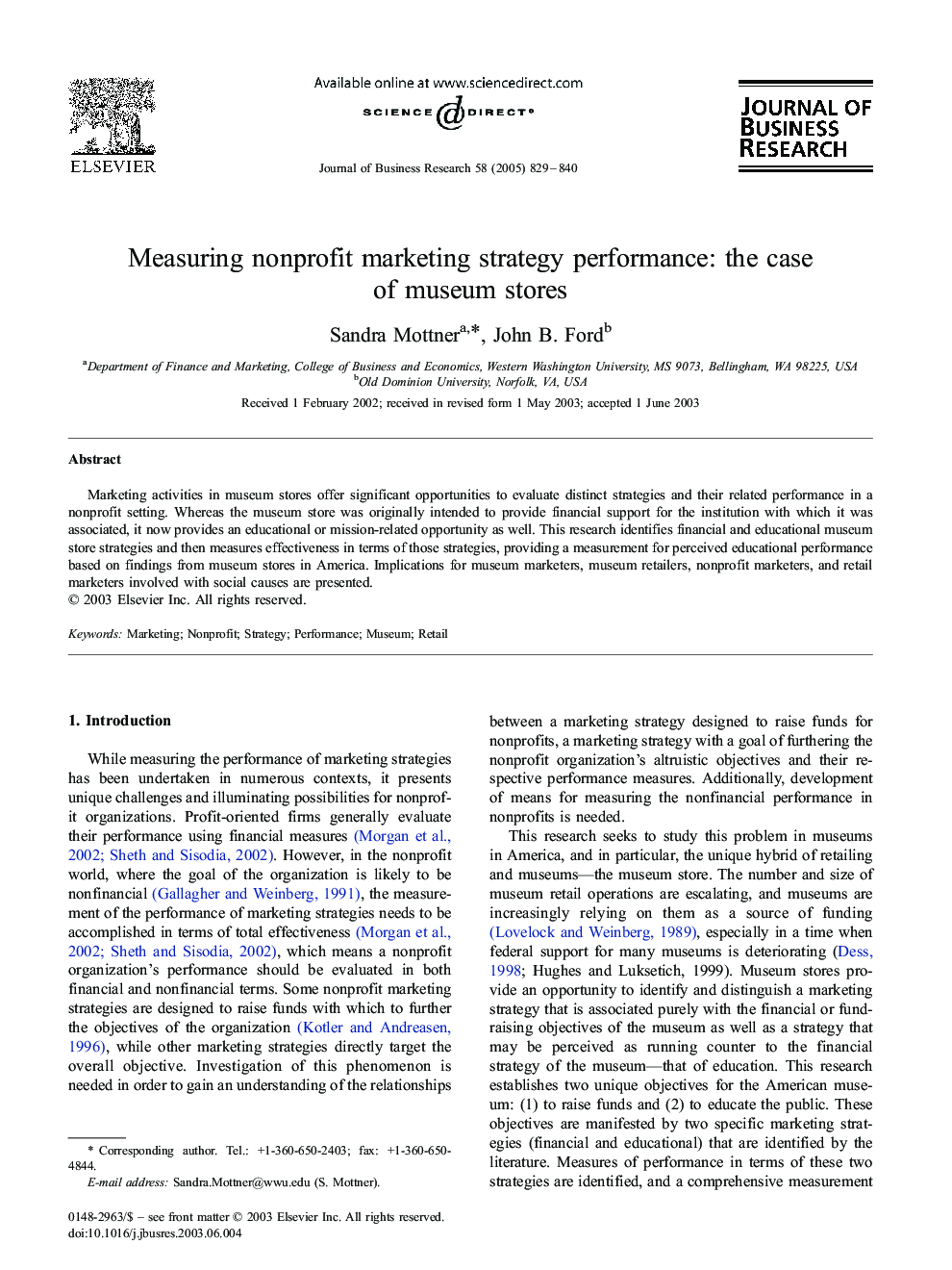 Measuring nonprofit marketing strategy performance: the case of museum stores