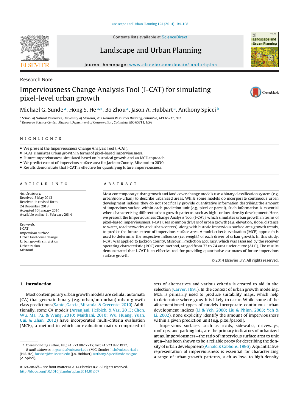 Imperviousness Change Analysis Tool (I-CAT) for simulating pixel-level urban growth