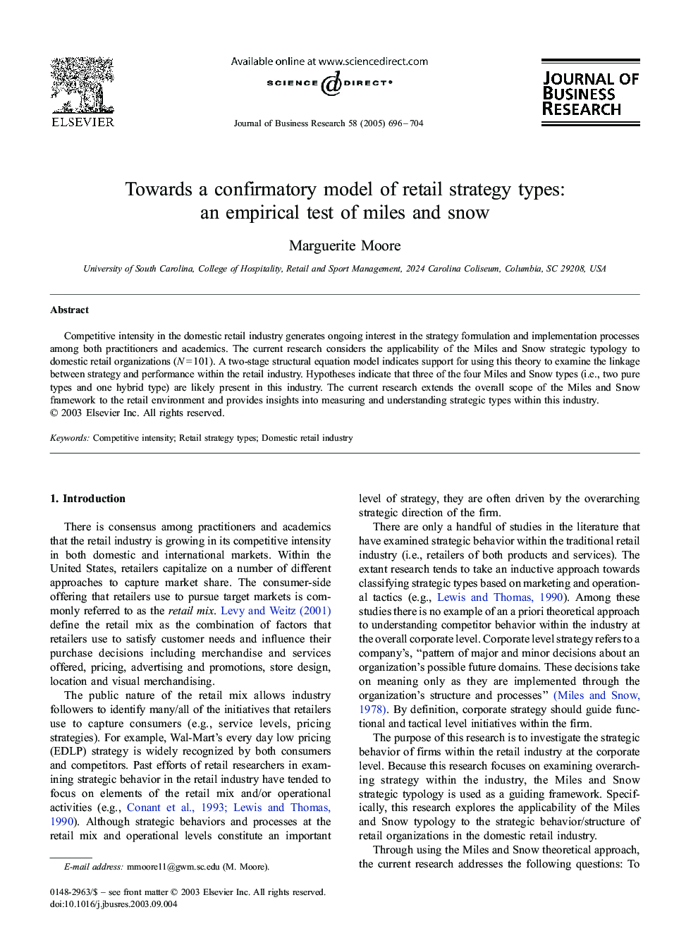 Towards a confirmatory model of retail strategy types: an empirical test of miles and snow