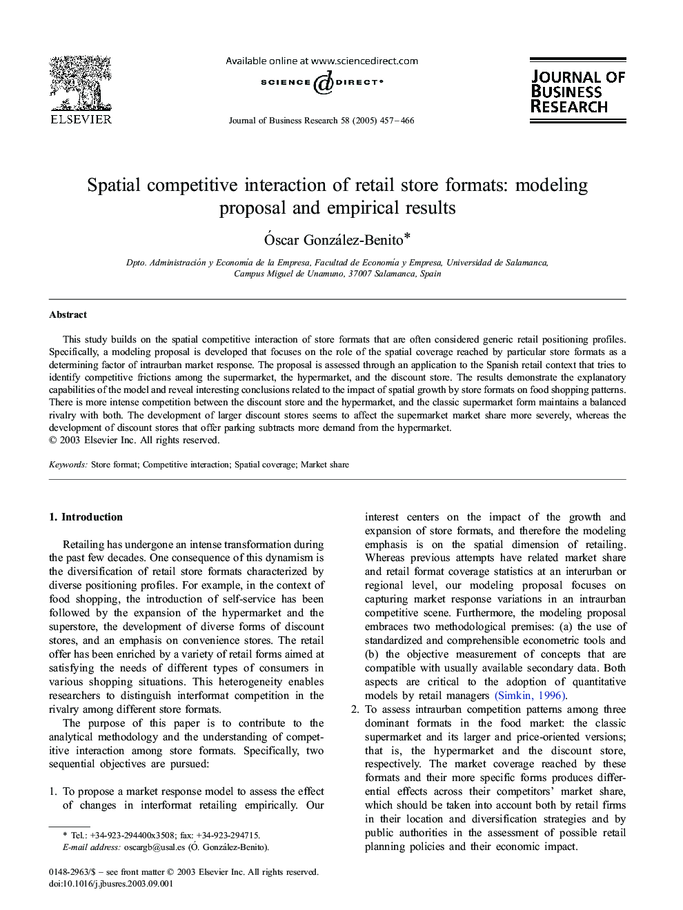 Spatial competitive interaction of retail store formats: modeling proposal and empirical results