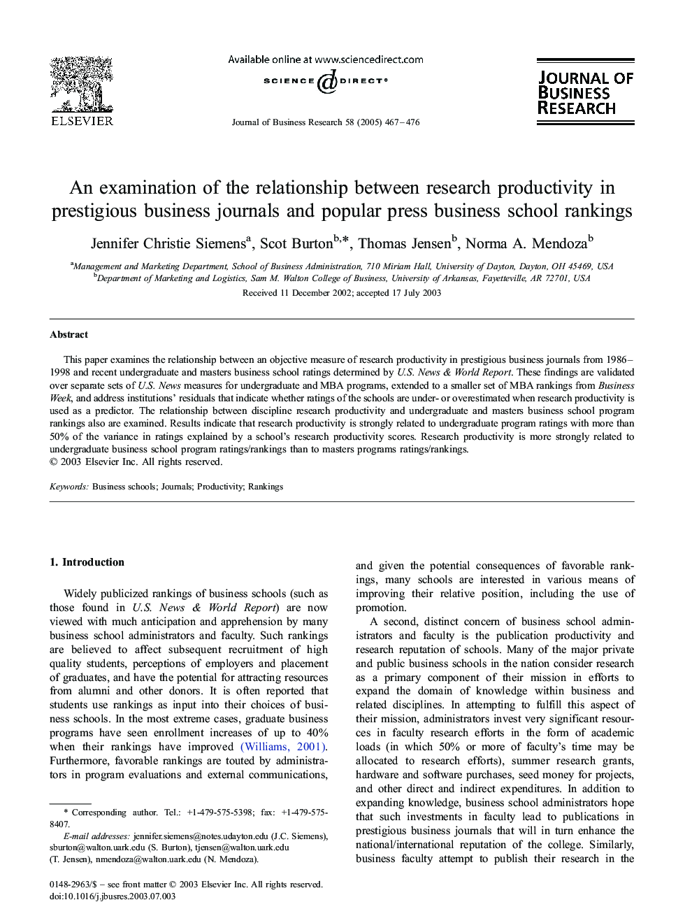 An examination of the relationship between research productivity in prestigious business journals and popular press business school rankings