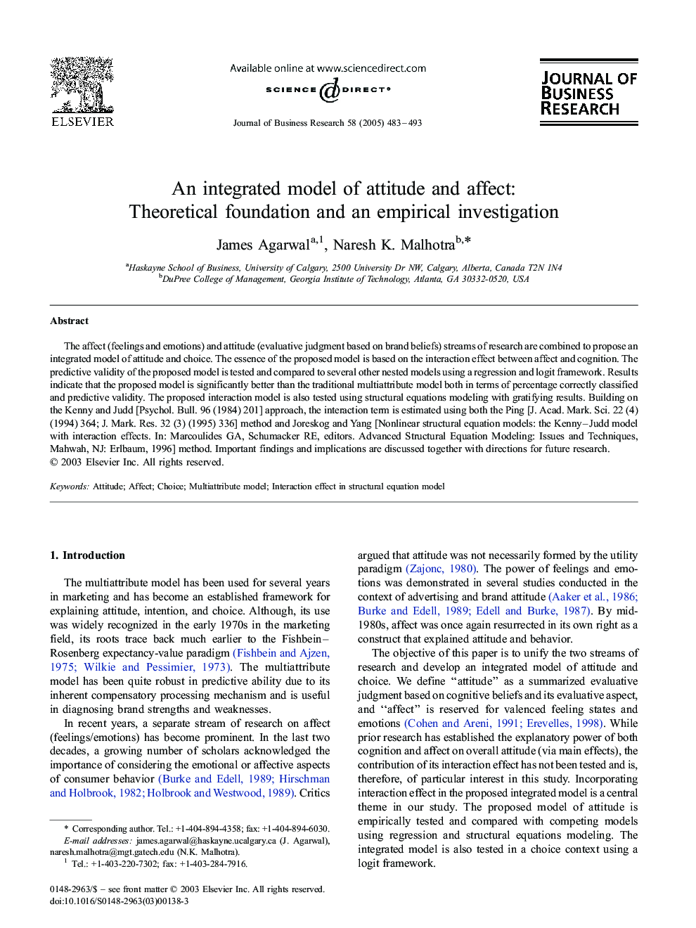 An integrated model of attitude and affect