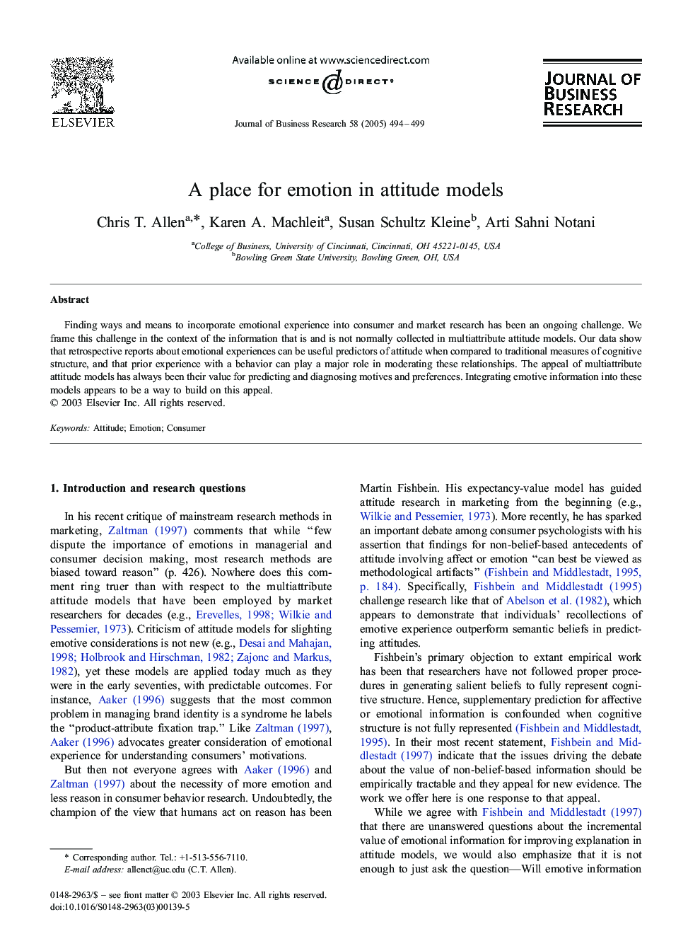 A place for emotion in attitude models