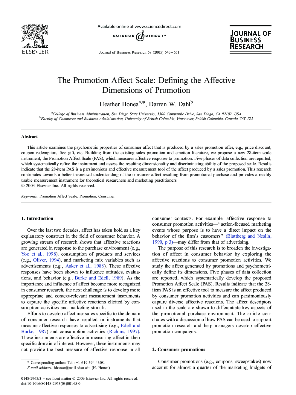 The Promotion Affect Scale: Defining the Affective Dimensions of Promotion
