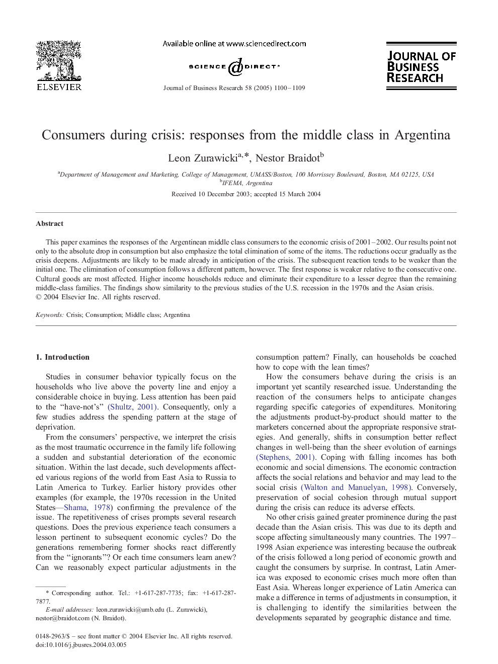 Consumers during crisis: responses from the middle class in Argentina