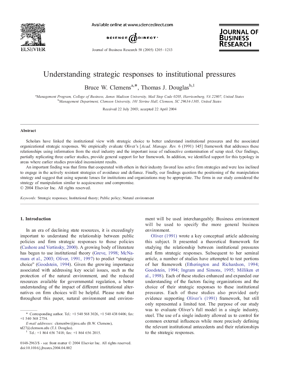 Understanding strategic responses to institutional pressures