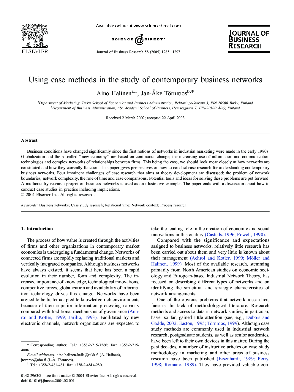 Using case methods in the study of contemporary business networks