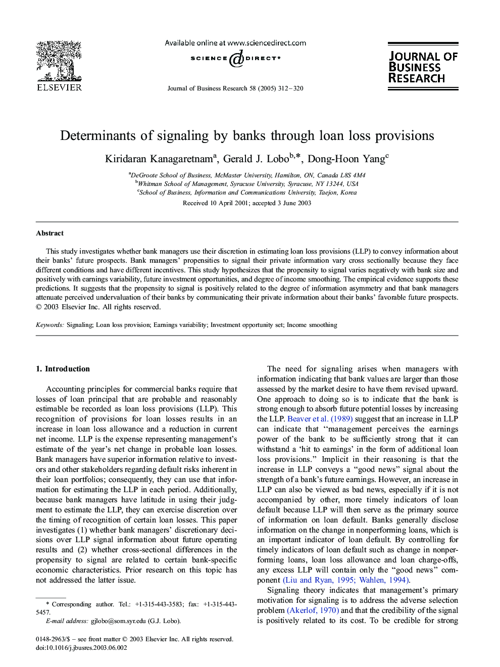 Determinants of signaling by banks through loan loss provisions