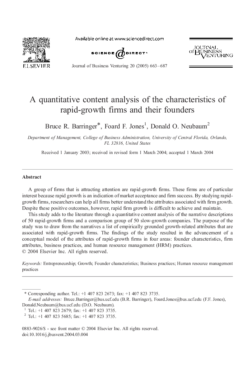 A quantitative content analysis of the characteristics of rapid-growth firms and their founders