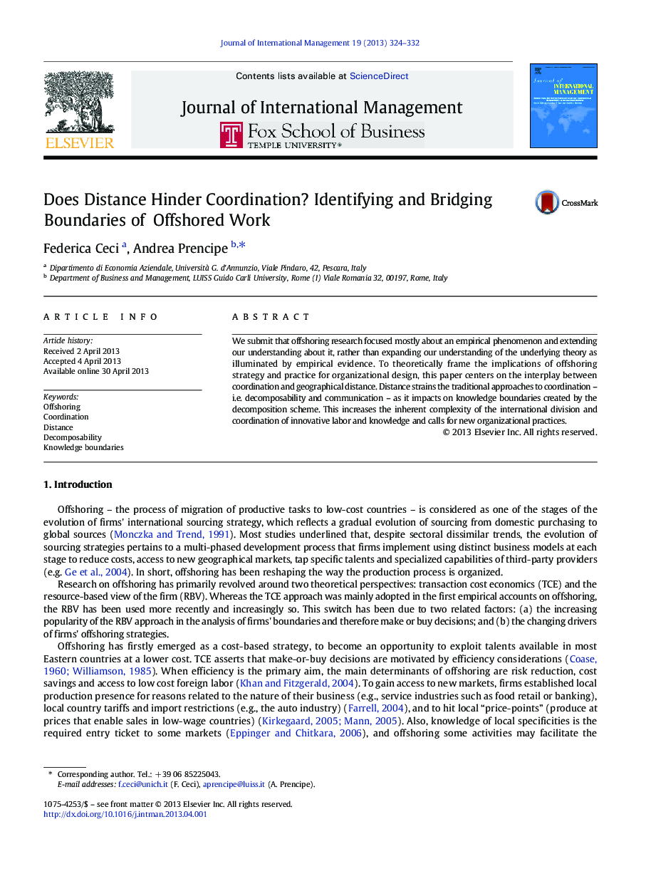 Does Distance Hinder Coordination? Identifying and Bridging Boundaries of Offshored Work