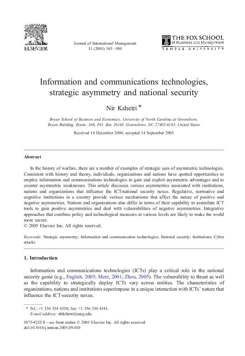 Information and communications technologies, strategic asymmetry and national security