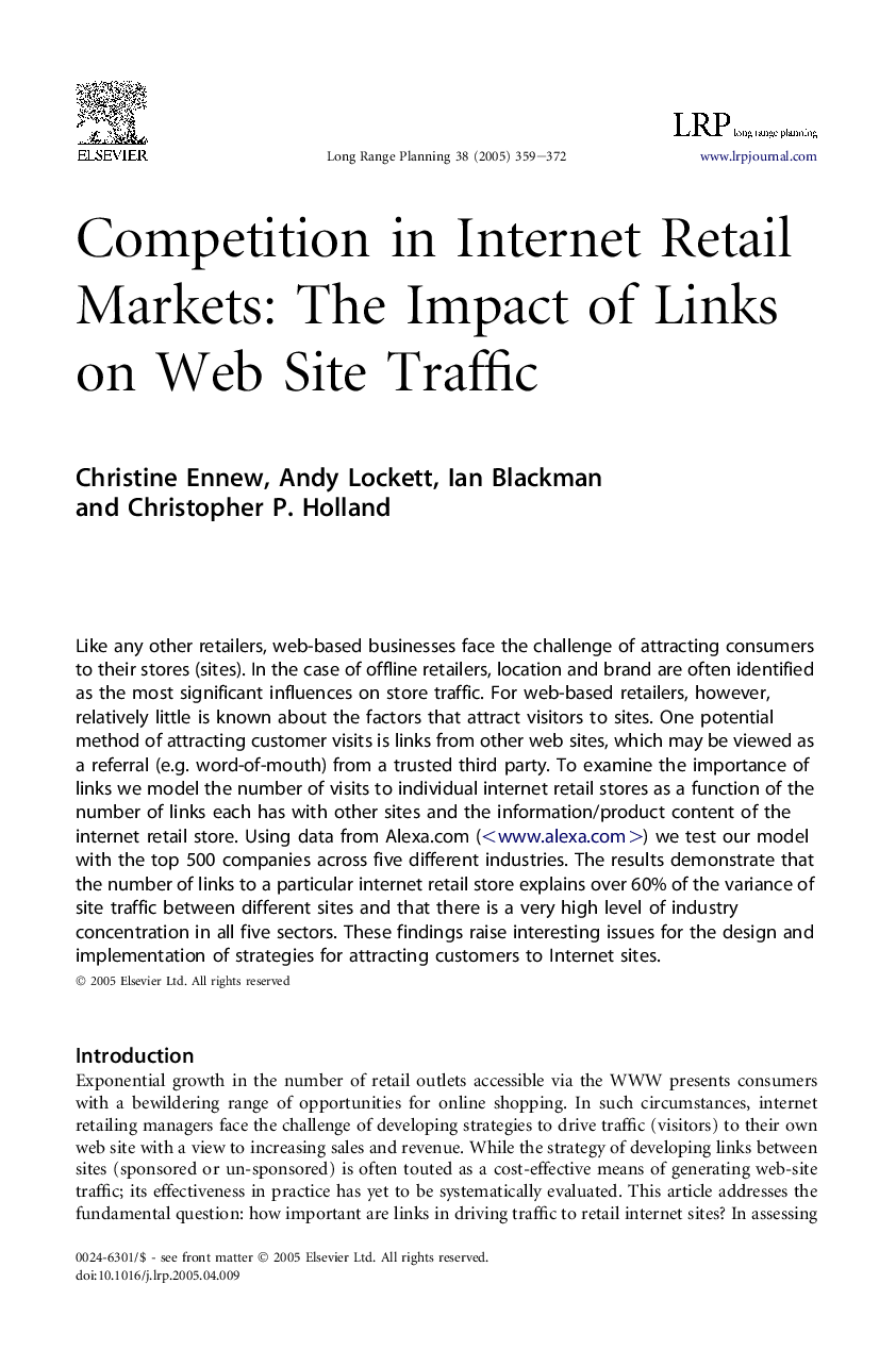 Competition in Internet Retail Markets: The Impact of Links on Web Site Traffic
