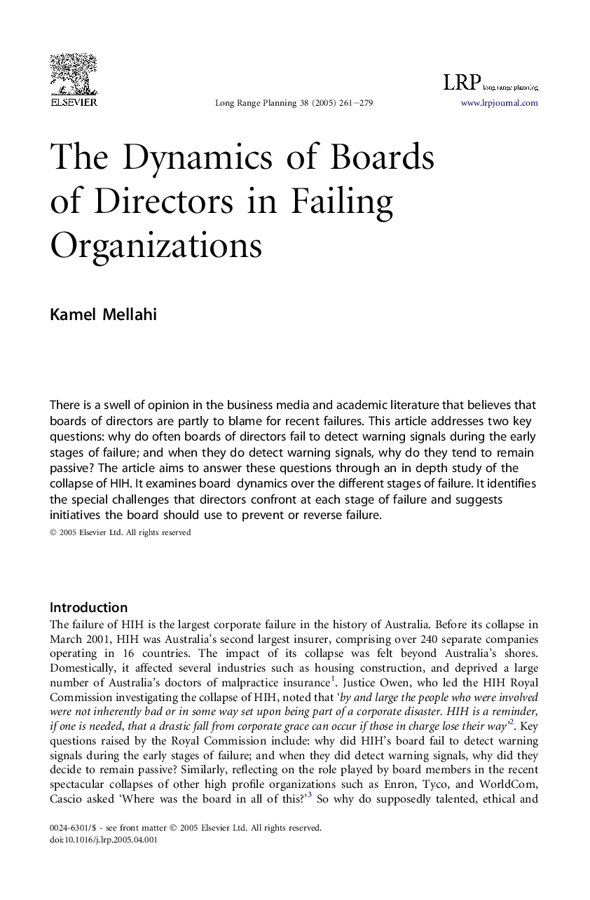 The Dynamics of Boards of Directors in Failing Organizations