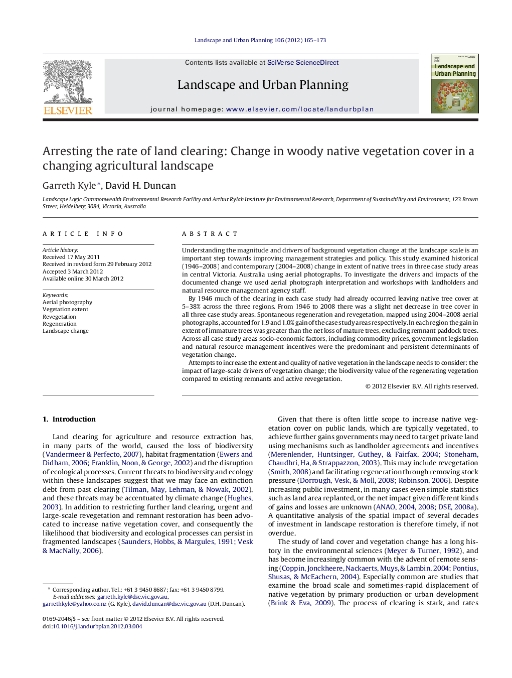 Arresting the rate of land clearing: Change in woody native vegetation cover in a changing agricultural landscape