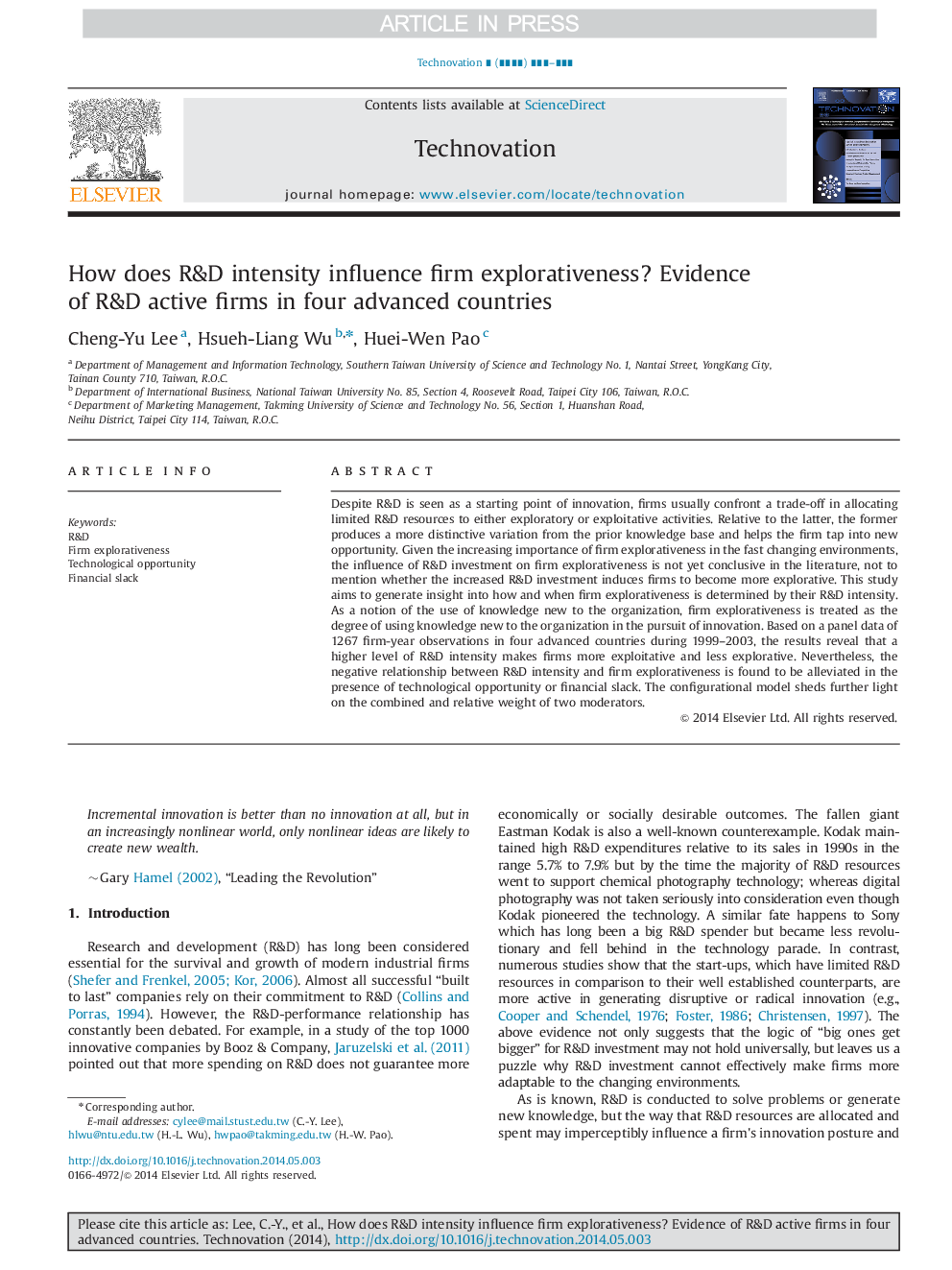 How does R&D intensity influence firm explorativeness? Evidence of R&D active firms in four advanced countries