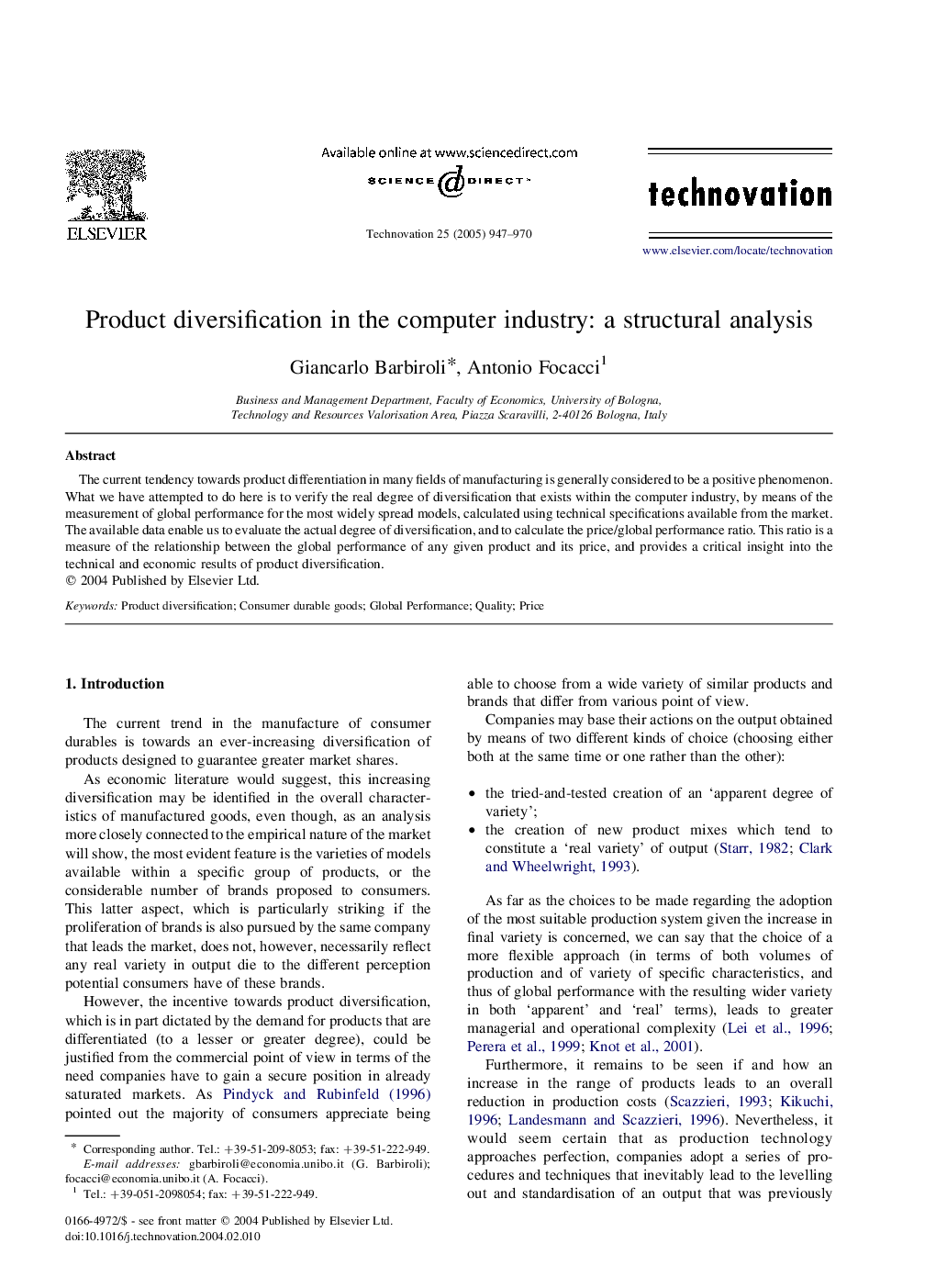 Product diversification in the computer industry: a structural analysis