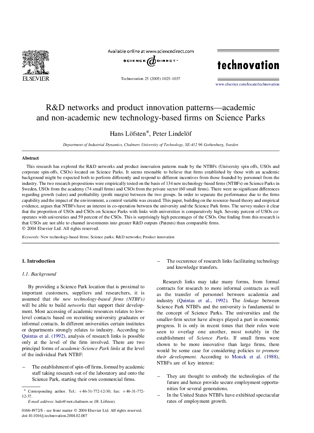 R&D networks and product innovation patterns-academic and non-academic new technology-based firms on Science Parks