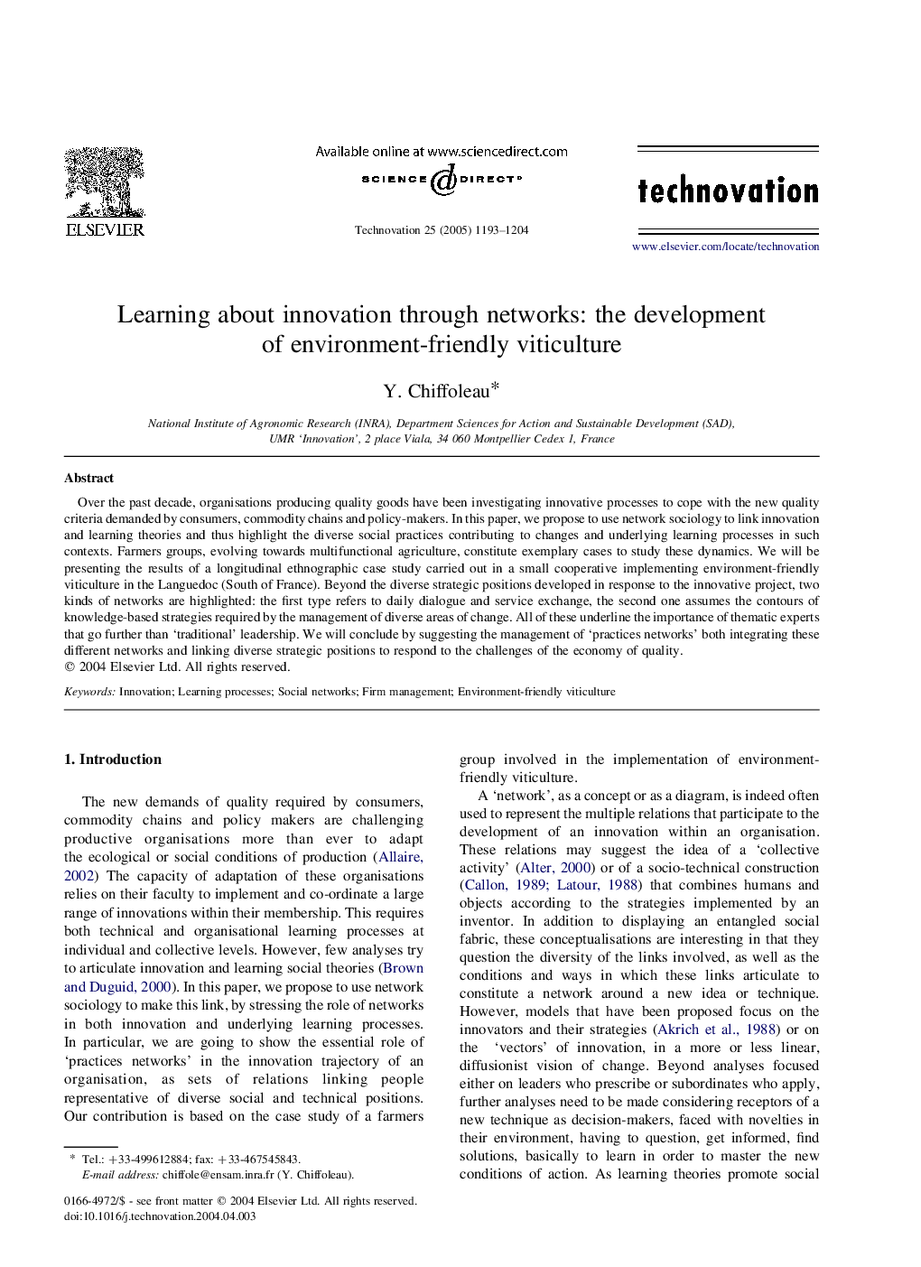 Learning about innovation through networks: the development of environment-friendly viticulture