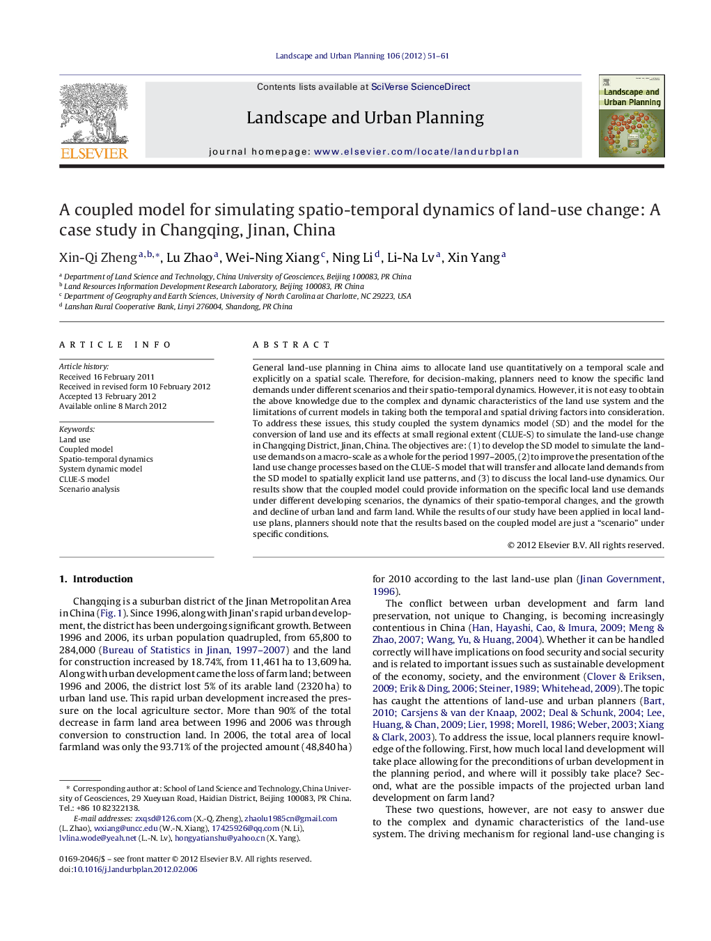 A coupled model for simulating spatio-temporal dynamics of land-use change: A case study in Changqing, Jinan, China