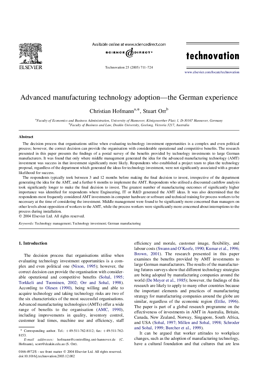 Advanced manufacturing technology adoption-the German experience