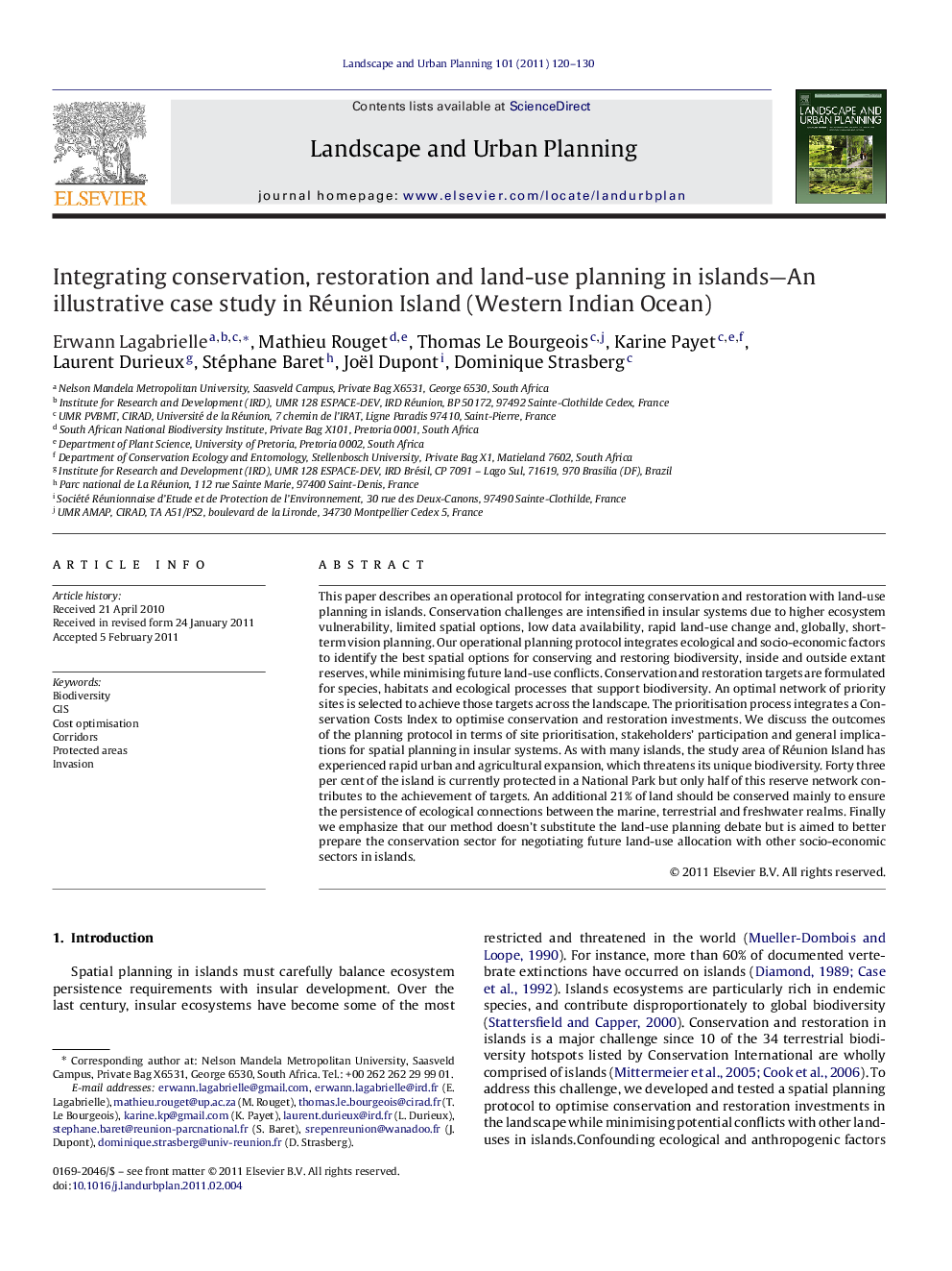 Integrating conservation, restoration and land-use planning in islands—An illustrative case study in Réunion Island (Western Indian Ocean)