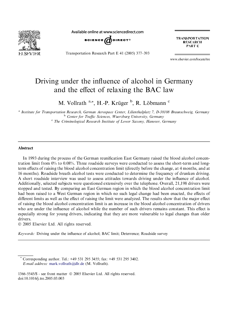 Driving under the influence of alcohol in Germany and the effect of relaxing the BAC law