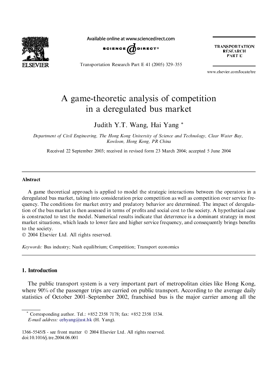 A game-theoretic analysis of competition in a deregulated bus market