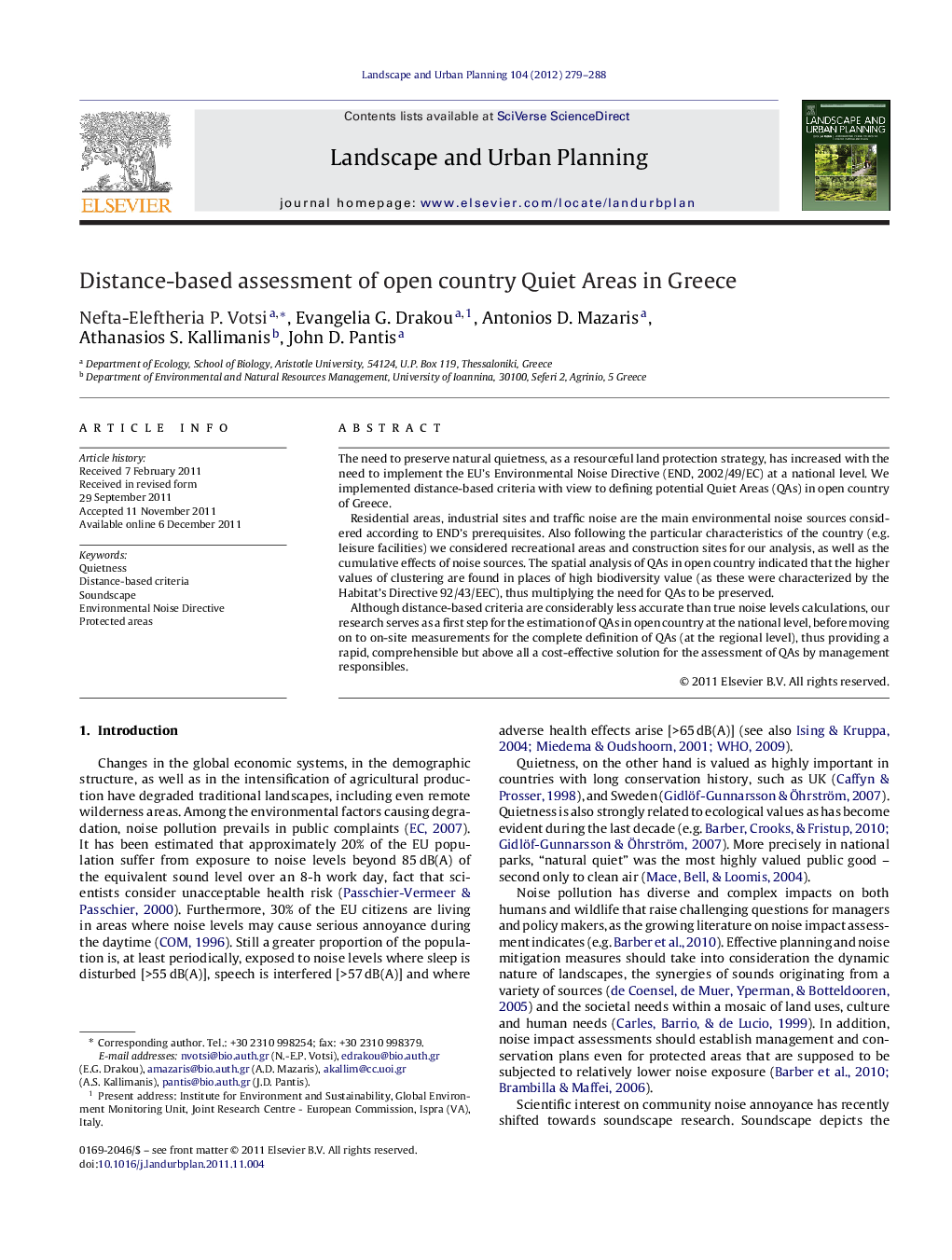 Distance-based assessment of open country Quiet Areas in Greece