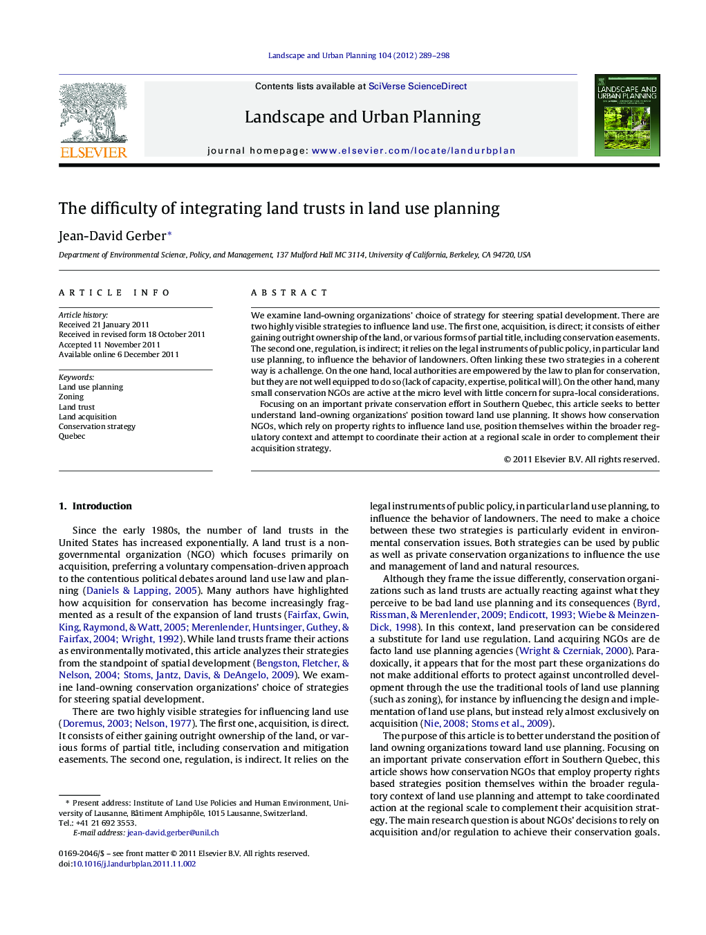 The difficulty of integrating land trusts in land use planning