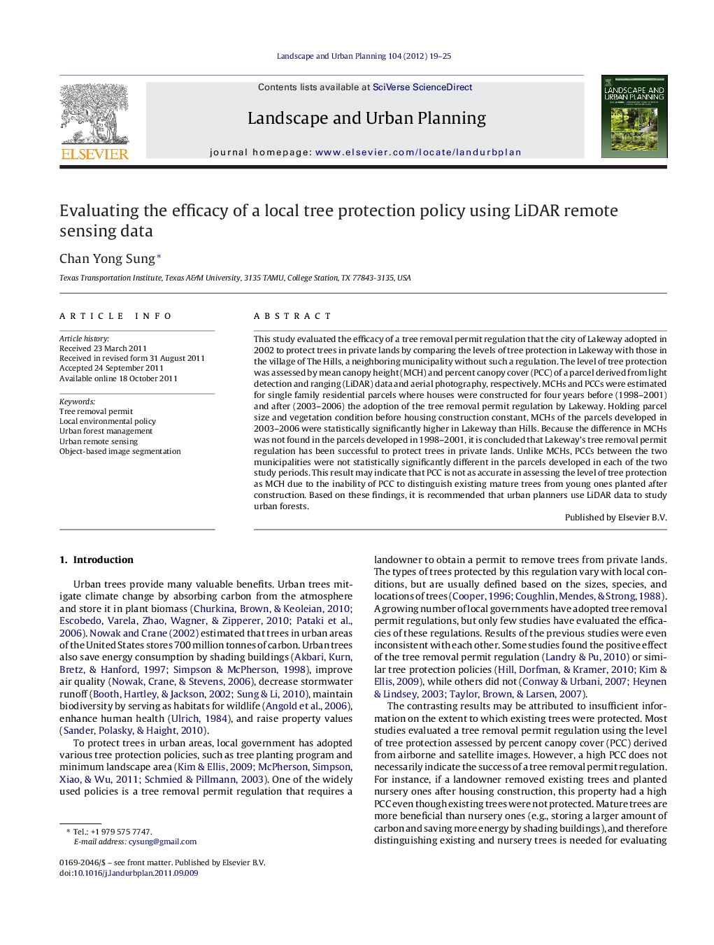 Evaluating the efficacy of a local tree protection policy using LiDAR remote sensing data