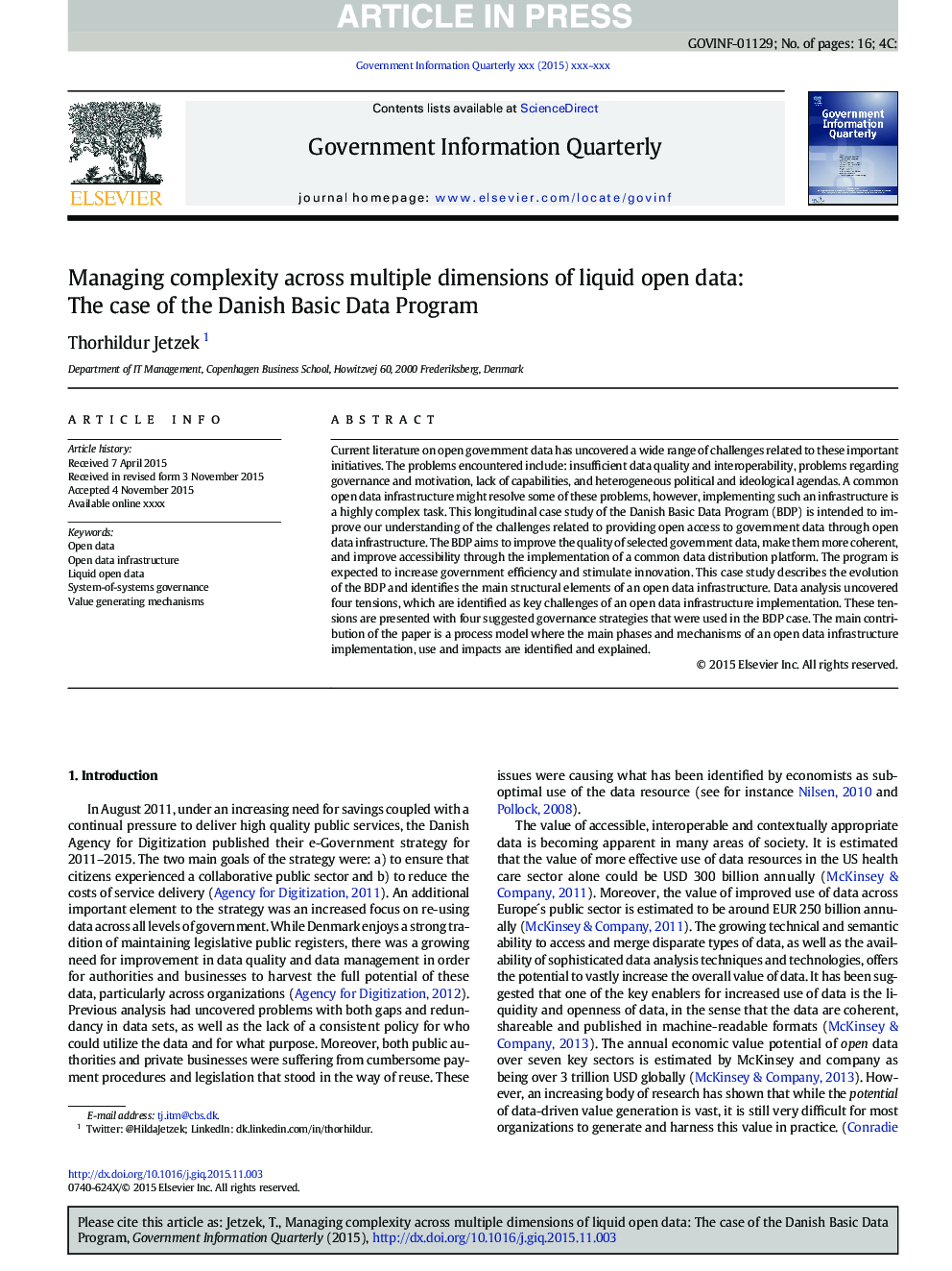 Managing complexity across multiple dimensions of liquid open data: The case of the Danish Basic Data Program