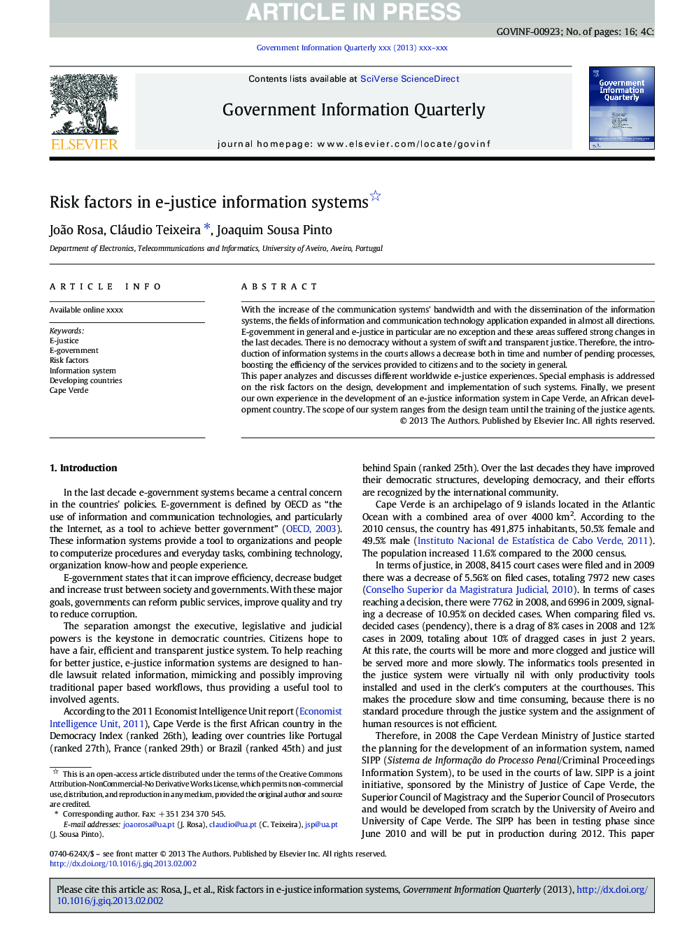 Risk factors in e-justice information systems