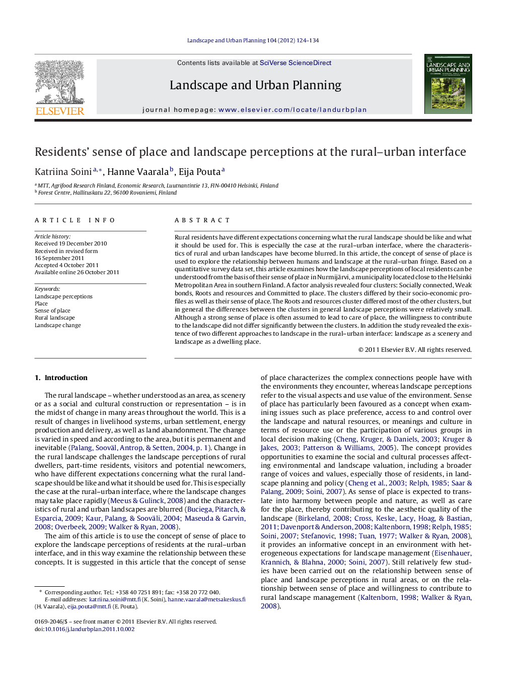 Residents’ sense of place and landscape perceptions at the rural–urban interface