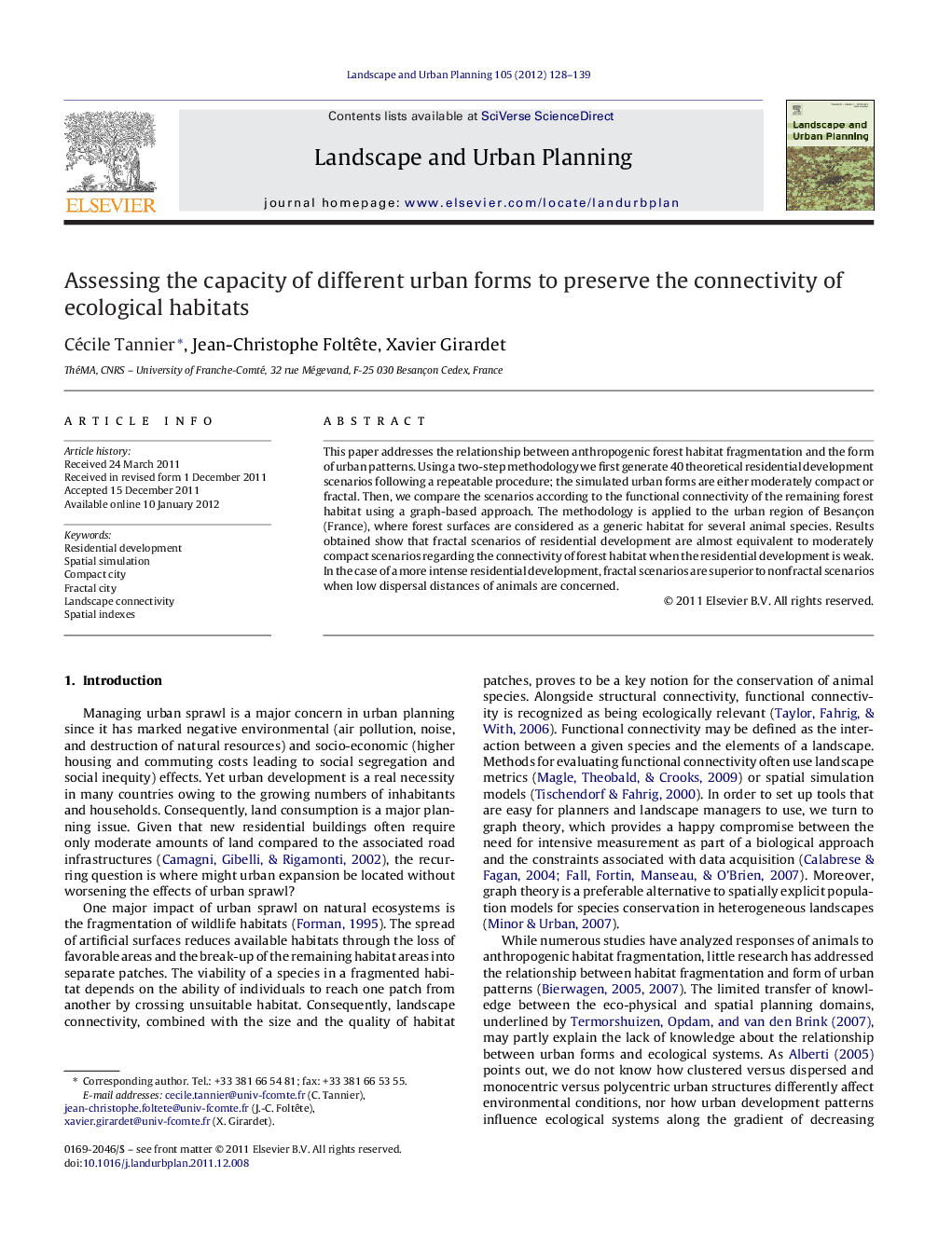 Assessing the capacity of different urban forms to preserve the connectivity of ecological habitats