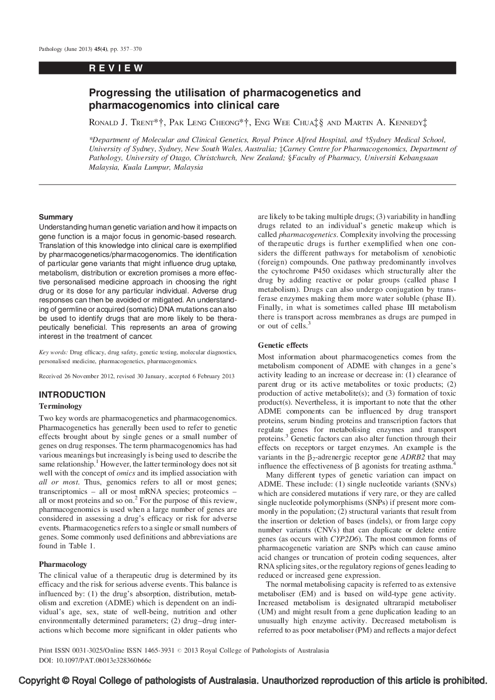 عکس صفحه اول مقاله: Progressing the utilisation of pharmacogenetics and pharmacogenomics into clinical care Progressing the utilisation of pharmacogenetics and pharmacogenomics into clinical care