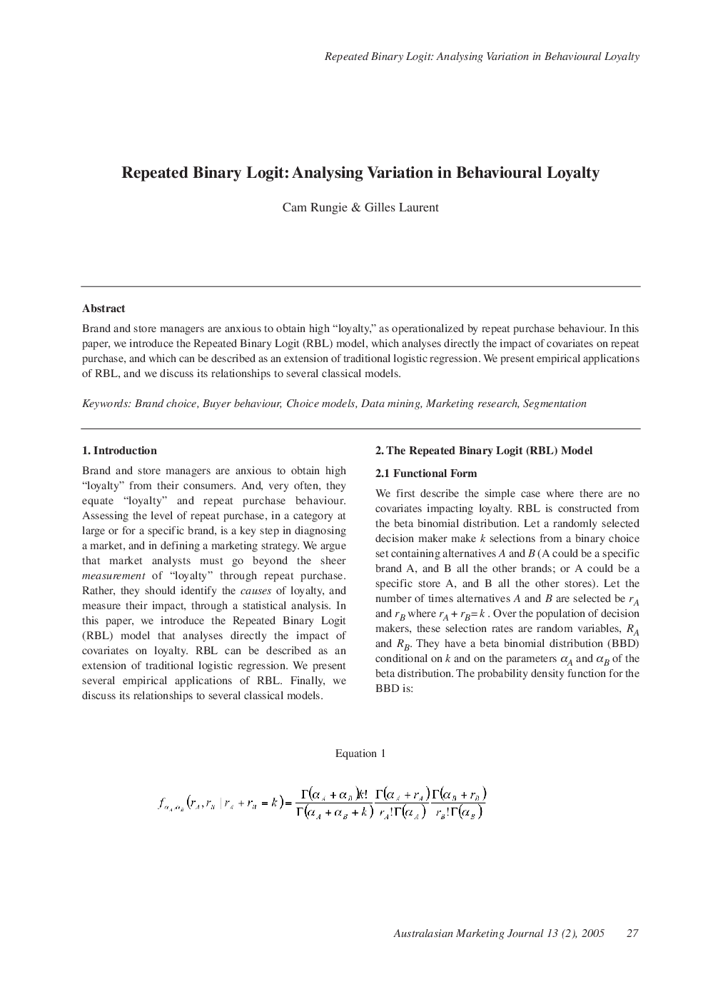 Repeated Binary Logit: Analysing Variation in Behavioural Loyalty