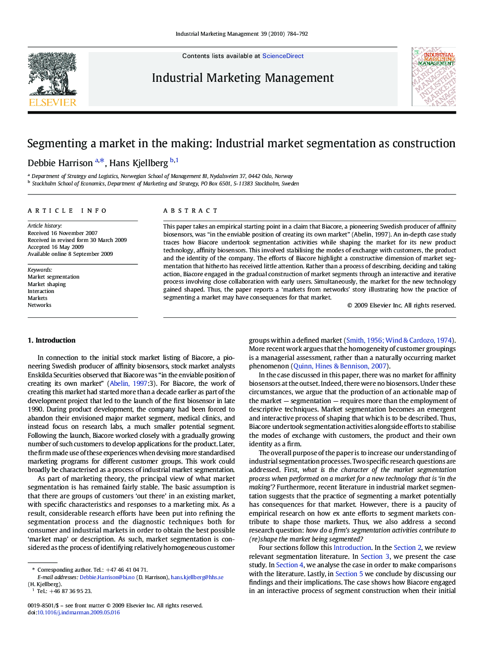 Segmenting a market in the making: Industrial market segmentation as construction