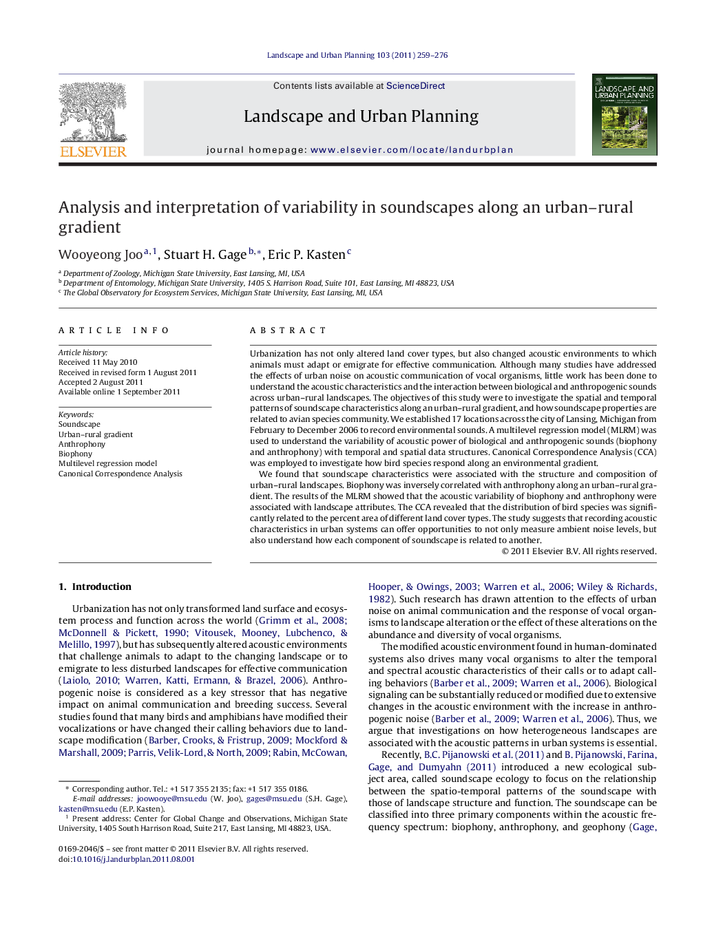 Analysis and interpretation of variability in soundscapes along an urban–rural gradient