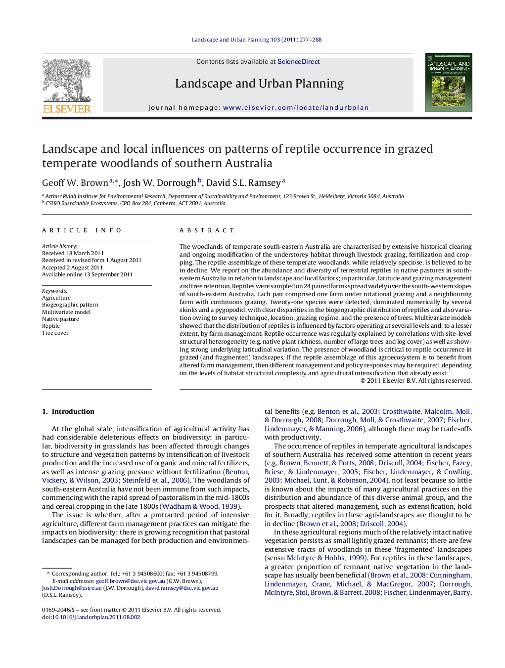 Landscape and local influences on patterns of reptile occurrence in grazed temperate woodlands of southern Australia