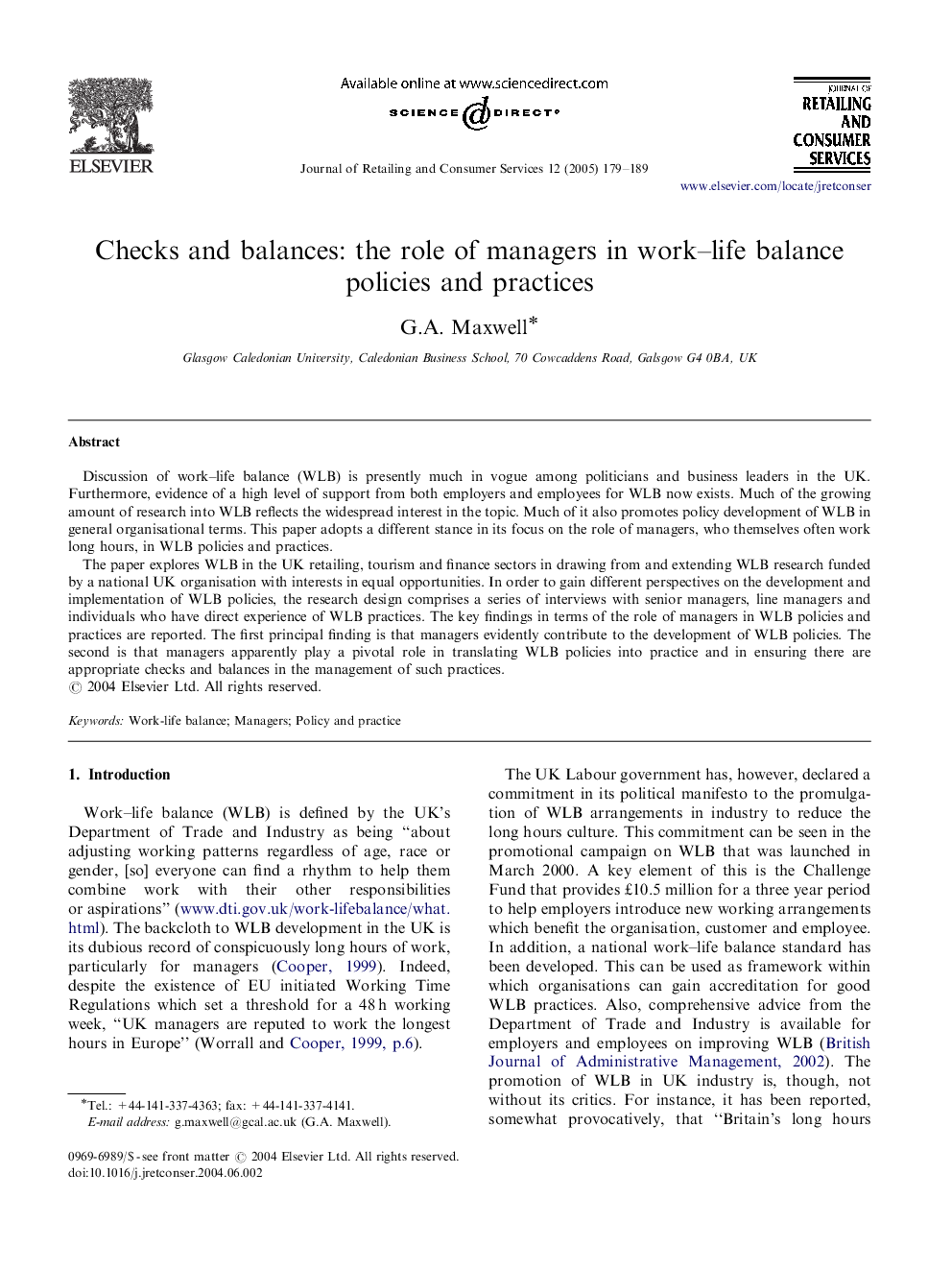 Checks and balances: the role of managers in work-life balance policies and practices